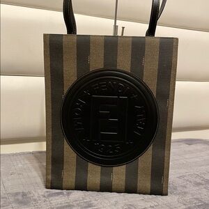 Fendi Vintage Logo Stamp Pequin Coated Canvas Shoulder Bag